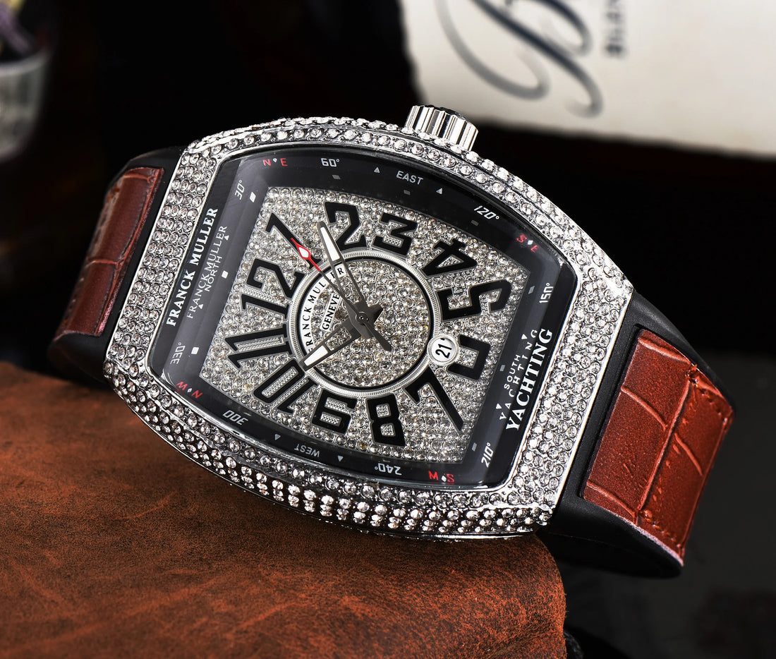 Diamond Dial Watch with Premium Leather Straps